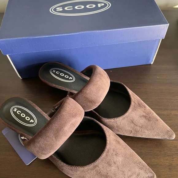 Scoop Brown Suede Pointed Mule with Low Kitten Heel - Picture 4 of 5